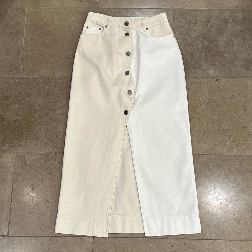 GANNI Scalloped Two-Tone Cream Denim Midi Skirt (34/US 4) - Picture 10 of 16